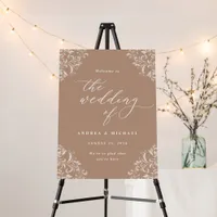 Elegant Taupe Beige Wedding Welcome Sign Vintage