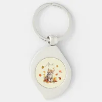 Cute Orange Tabby Kitten in Fall Leaves Keychain