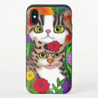 Whimsical Gray and White Cats | Colorful Flowers iPhone XS Slider Case