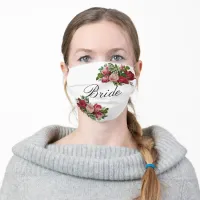 Burgundy Roses Floral Bride's Wedding Adult Cloth Face Mask