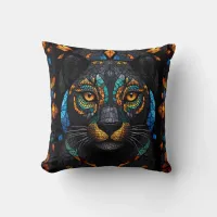 Large Black Cat Mosaic stained Glass effect  Throw Pillow