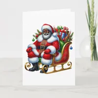 Black Santa in Sleigh Personalized Christmas Card