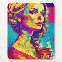 Vintage Woman Holding a Wine Glass Abstract Art Mouse Pad