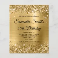 Budget Glittery Gold Monogram 50th Birthday Invite