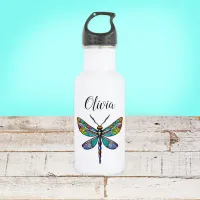 Colorful Stained Glass Dragonfly Wings Stainless Steel Water Bottle