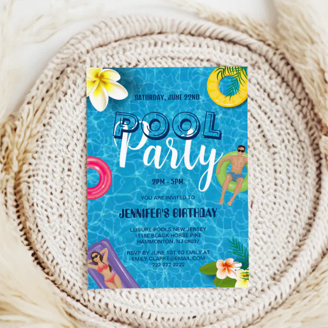 Blue Simple Cool Pool Party | Swimming Birthday In Invitation