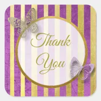 Purple and Gold Butterfly Thank You Stickers