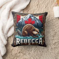 Snowy Mountain, Beaver, Canadian Flag Throw Pillow