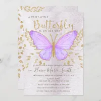 Elegant Gold Foil Purple Butterfly Baby Shower  Invitation