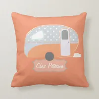 Orange Retro Caravan Throw Pillow