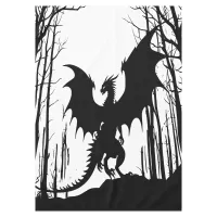 Black Silhouette Dragon on White - Fantasy | Tablecloth