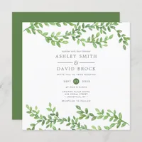 Watercolor Greenery Vines Modern Wedding Invitation