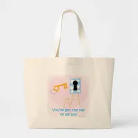 Key to My Art Fun Cartoon Motto Large Tote Bag