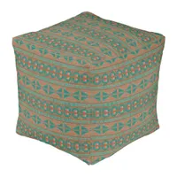 Southwestern Copper Teal Geometric Pattern Large Pouf