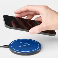 Blue Minimalist Modern Font Single Letter Monogram Wireless Charger