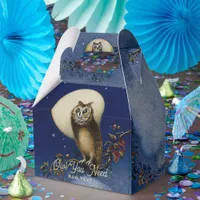 Owl and Moon Gouache Vintage Illustration Favor Boxes