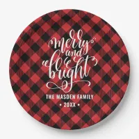 Red Buffalo Plaid Merry And Bright Christmas Paper Plates