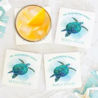 Watercolor Sea Turtle Family Beach House Beverage Coaster