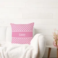 Pink Polka-Dots with Name on Stripe Throw Pillow