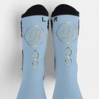 Monogram in gold with infinity circle on Blue | Socks