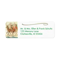 Vintage Retro Reindeer Santa Sled Address Label