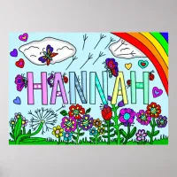 Whimsical Flowers and Girl's Name Hannah Wall Art