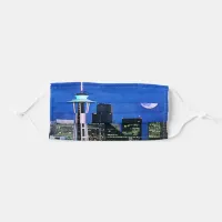 Blue Seattle Skyline Watercolor Painting Adult Cloth Face Mask