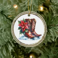 Country and Western Cowboy Boots Christmas Ceramic Ornament