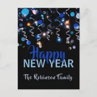 Ribbons Bokeh Lights New Year Party Celebration Postcard