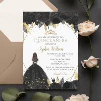 Elegant Black Gold Floral Princess Quincea&#241;era Inv Invitation