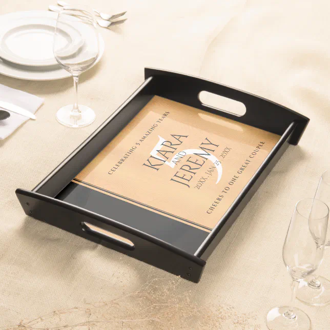 Elegant 5th Wood Wedding Anniversary Celebration Serving Tray