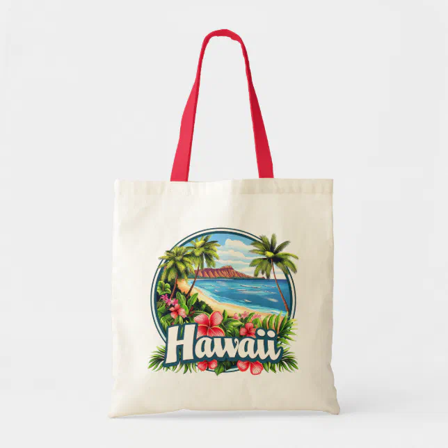 Hawaii Beach Tropical Flowers Mountains Travel Art Tote Bag