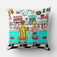 1950's Couple Holding Hands at Diner    Throw Pillow