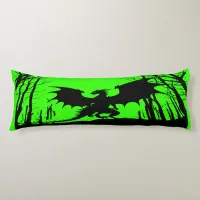 Black Silhouette Dragon on Green - Fantasy | Body Pillow