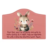 Rabbit Woodland- Kids Christian Prayer on Pink | Door Sign