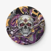 Purple and Black Sugar Skull Halloween Party Paper Plates