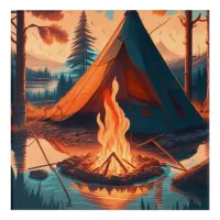 Tent and Campfire Vintage Colors Art