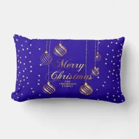 Gold Script Confetti Blue Family Christmas Balls Lumbar Pillow