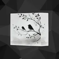 Monogram Simple Black and White Birds in Trees |  3 Ring Binder