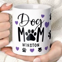 Dog Mom Pawprint Heart Personalized Name Photo Coffee Mug