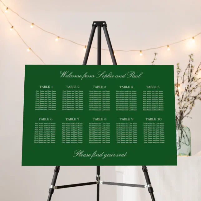 Dark Green 10 Table Wedding Seating Chart Foam Board
