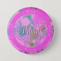 Girly Neon Planets Liquid Art Oil and Acrylic Name Button