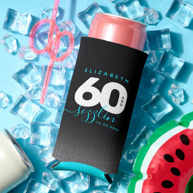 Modern Girly Ice Blue 60 and Sizzlin' Seltzer Can Cooler