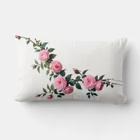 Elegant Pink Rose Branch Design Lumbar Pillow