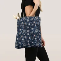 Simple Dark Blue with Snowflakes Tote Bag