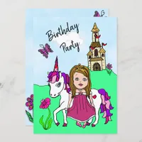 Princess and Unicorn Girl's Birthday Party Invitation