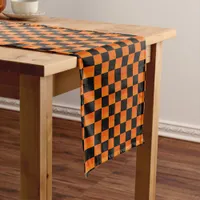 Retro Orange and Black Hallowee Check Table Runner