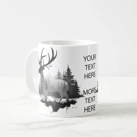 Wild stag deer standing in the forest  coffee mug