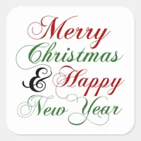 Red Green Merry Christmas Happy New Year Message Square Sticker