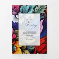 Fiesta Wedding Guest Details, Photo & QR Code Tri-Fold Invitation